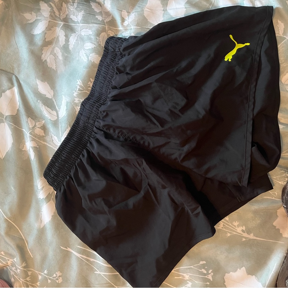 Puma Black Shorts with Neon Yellow Logo